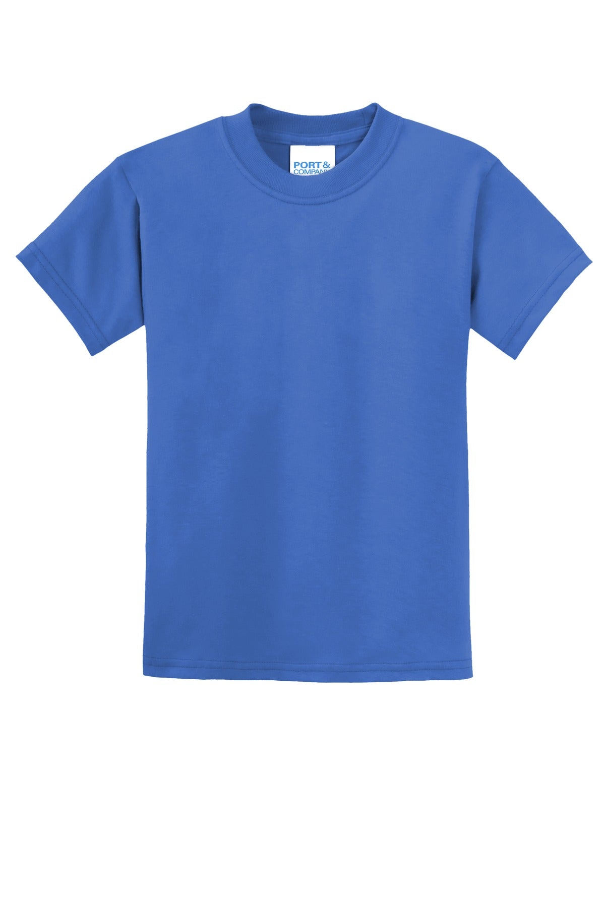 Front View of Royal Blue Port & Co Youth Core Blend Tee. PC55Y
