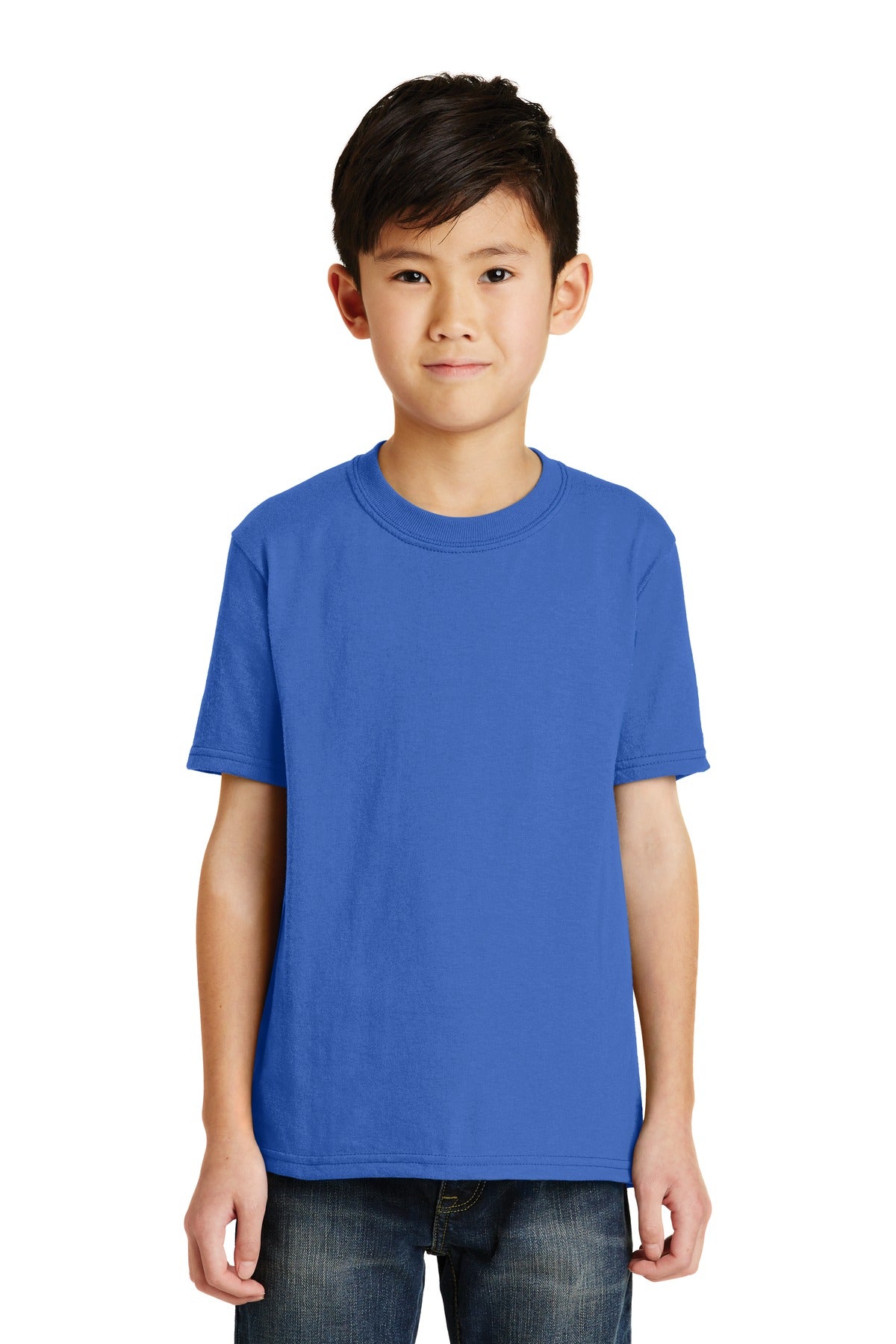 Front View of Royal Blue Port & Co Youth Core Blend Tee. PC55Y