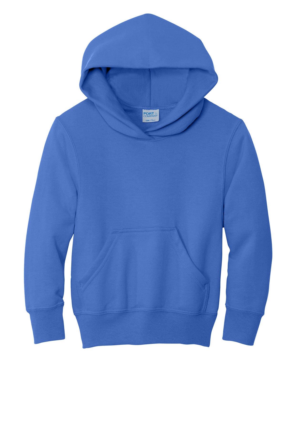Front View of Royal Blue Port & Co Youth Core Fleece Pullover Hooded Sweatshirt. PC90YH