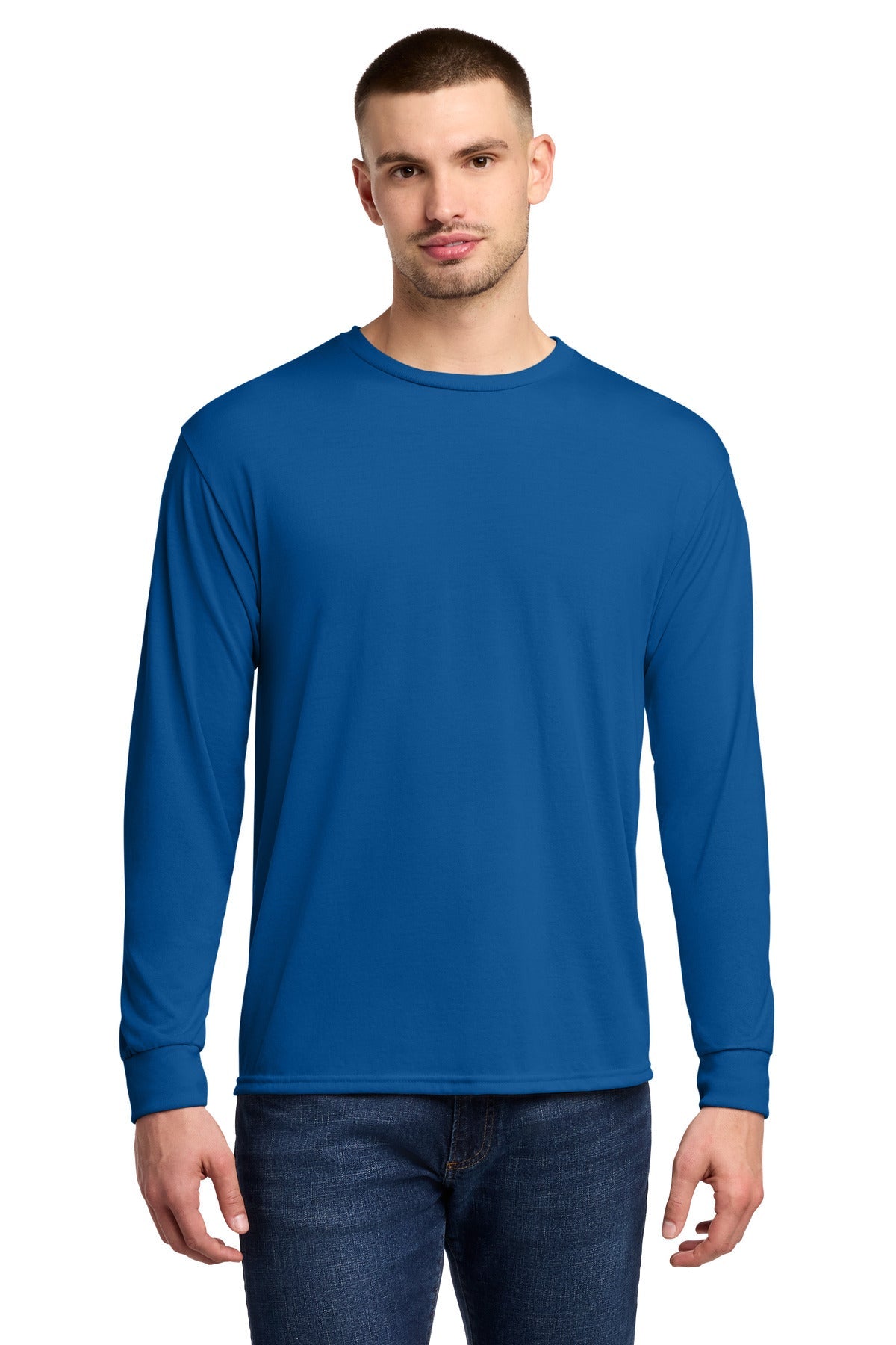 Front View of Royal Jerzees Dri-Power 100% Polyester Long Sleeve T-Shirt 21LS