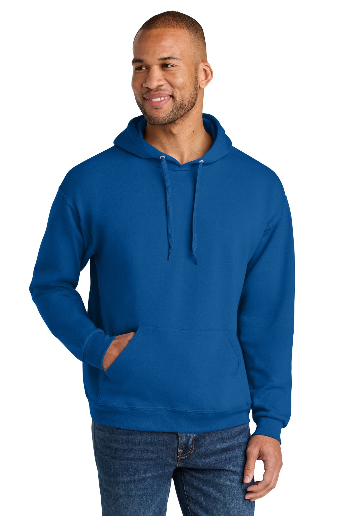 Front View of Royal Jerzees Ultimate Unisex CVC Ring Spun Hooded Sweatshirt IC49M