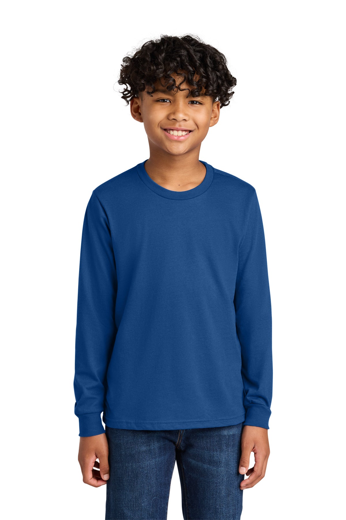 Front View of Royal Next Level Apparel Youth Cotton Long Sleeve Tee NL3311
