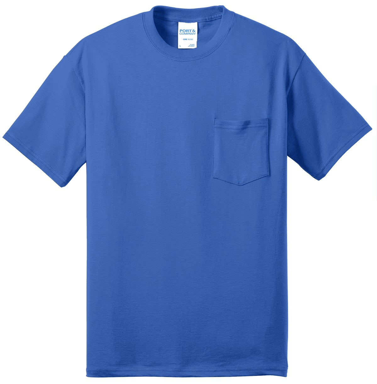 Front View of Royal Port & Co Core Blend Pocket Tee. PC55P