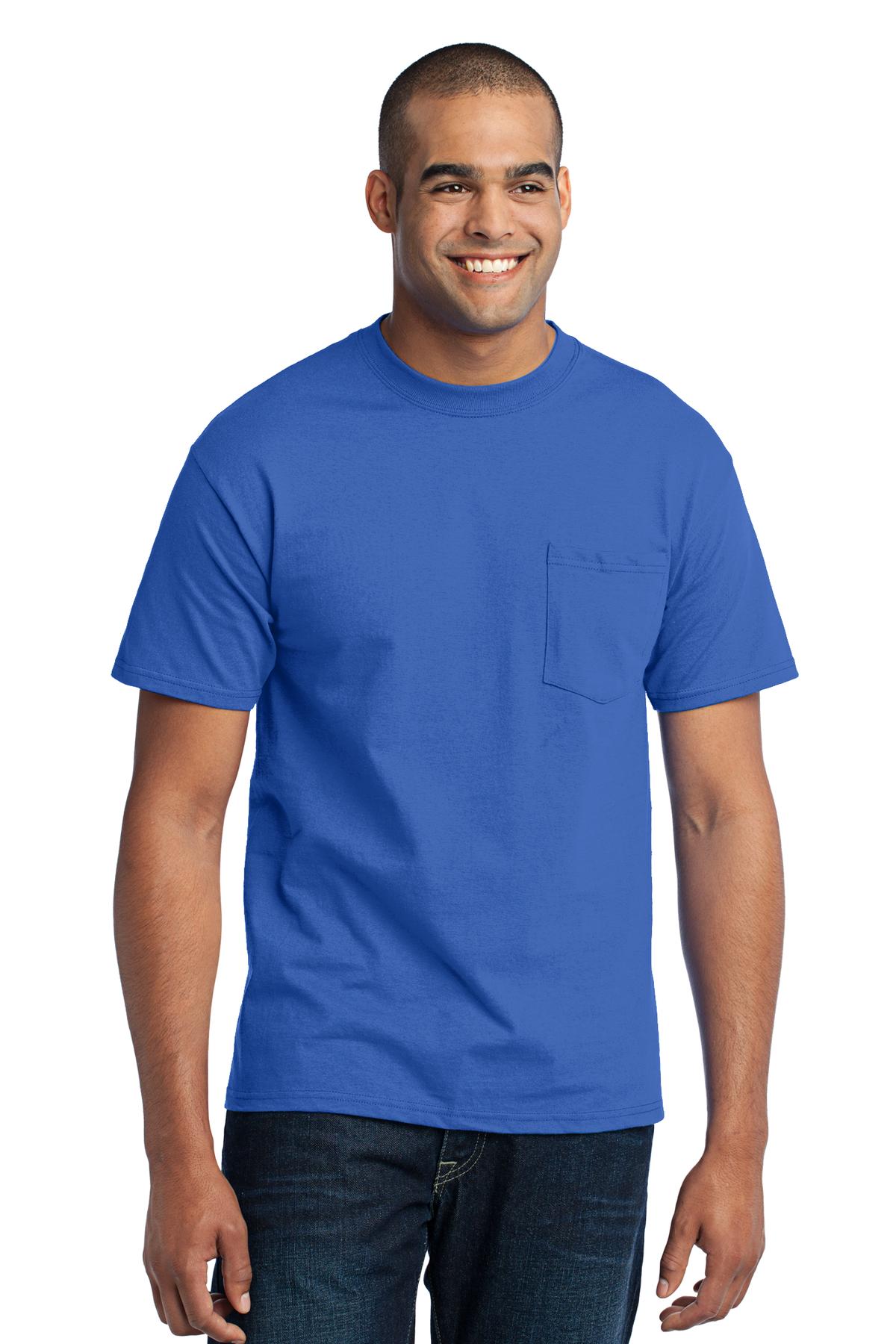 Front View of Royal Port & Co Core Blend Pocket Tee. PC55P