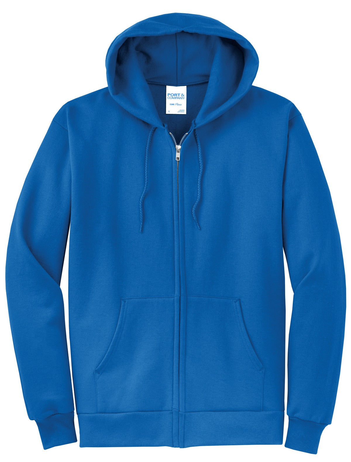 Front View of Royal Port & Co Core Fleece Full-Zip Hooded Sweatshirt. PC78ZH