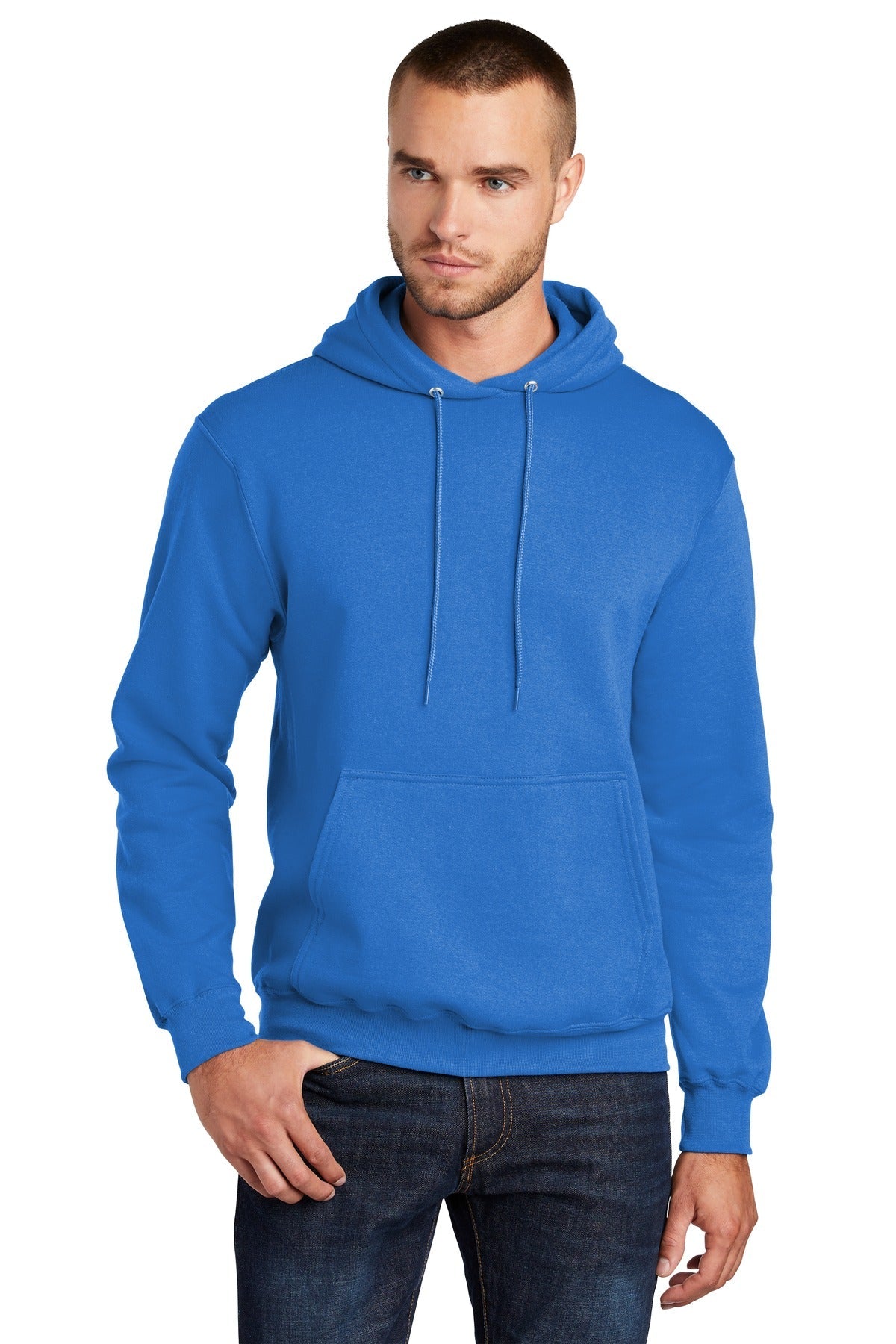 Front View of Royal Port & Co Core Fleece Pullover Hooded Sweatshirt. PC78H
