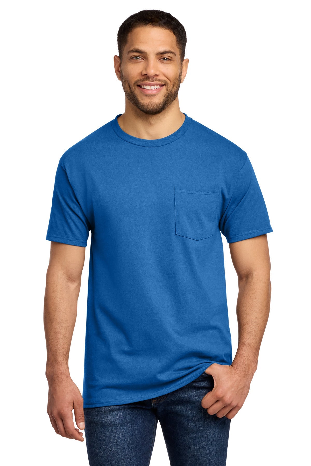 Front View of Royal Port & Co Essential Pocket Tee. PC61P