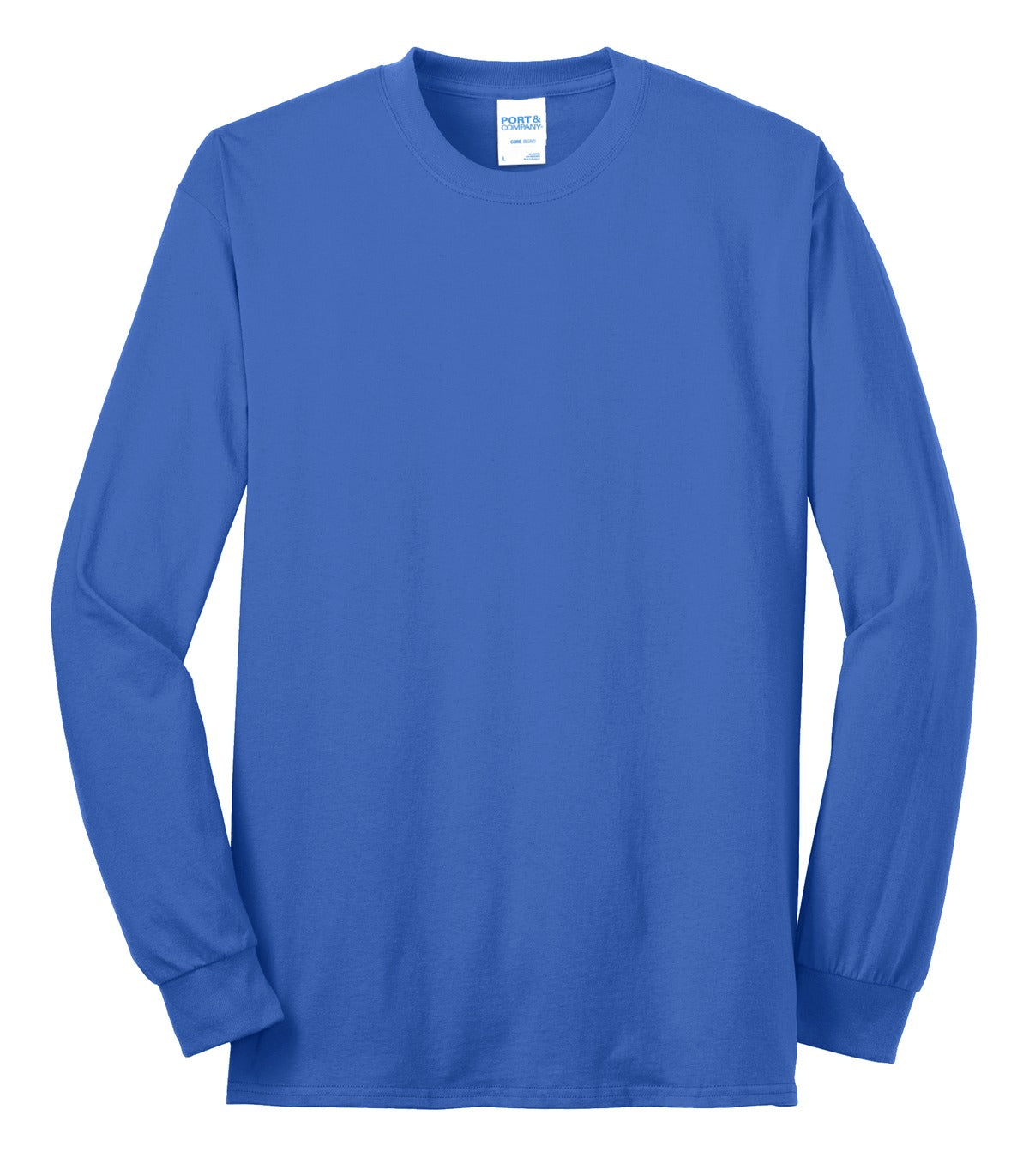 Front View of Royal Port & Co Long Sleeve Core Blend Tee. PC55LS
