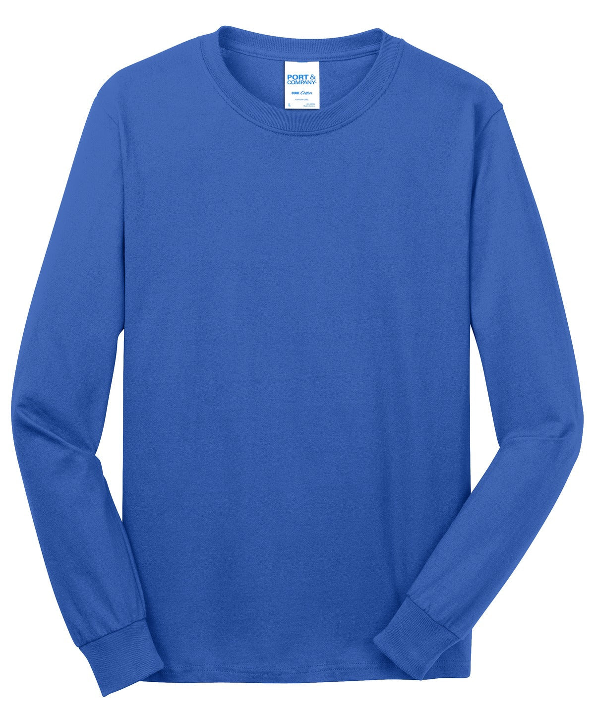Front View of Royal Port & Co Long Sleeve Core Cotton Tee. PC54LS