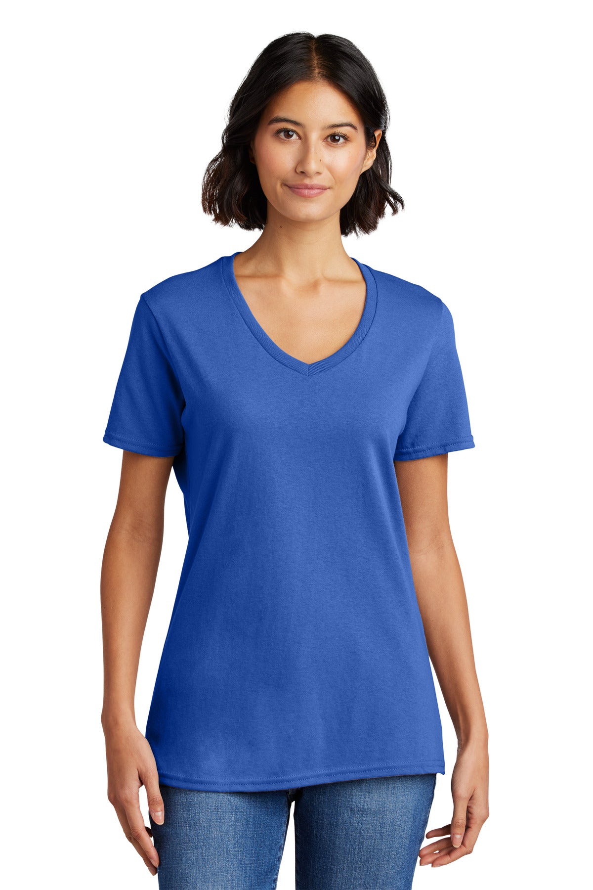 Front View of Royal Port & Co Women's Core Cotton V-Neck Tee. LPC54V