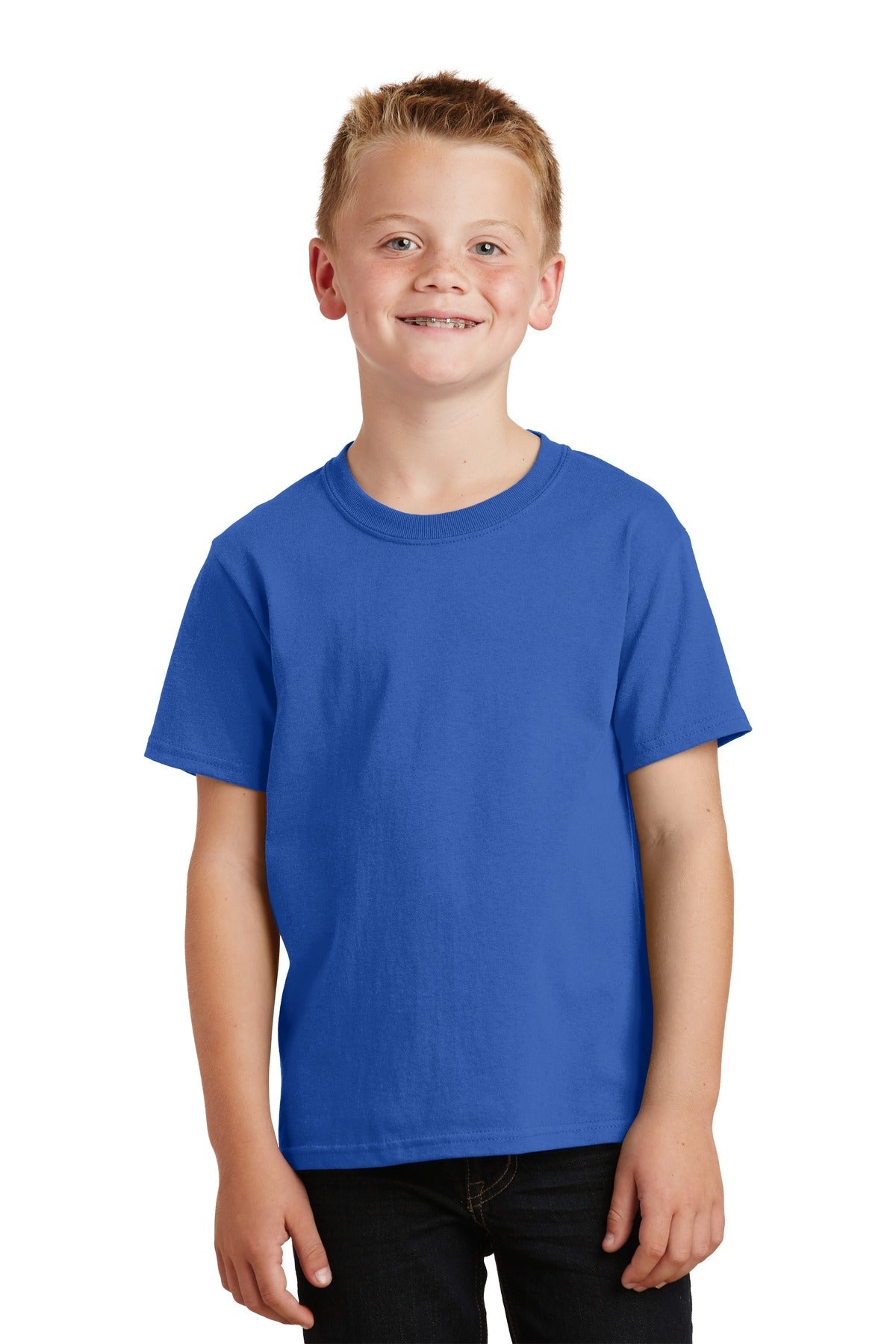Front View of Royal Port & Co Youth Core Cotton Tee. PC54Y