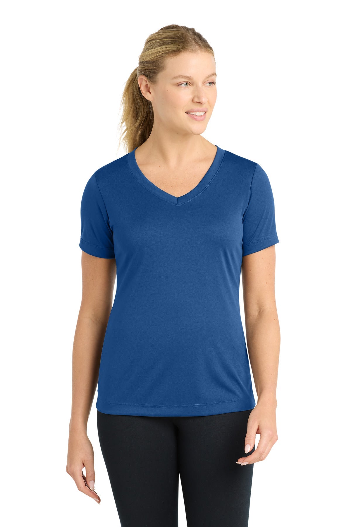 Front View of Royal Sport-Tek Women's PosiCharge Competitor V-Neck Tee. LST353