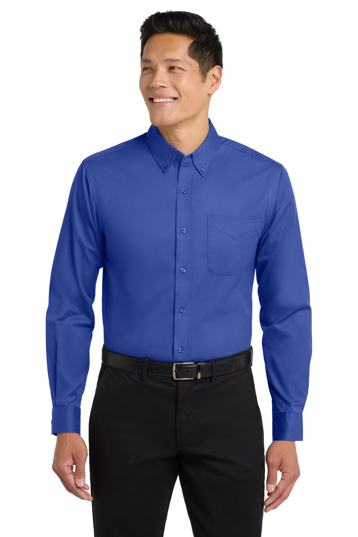 Front View of Royal/Cl Navy Port Authority Long Sleeve Easy Care Shirt S608