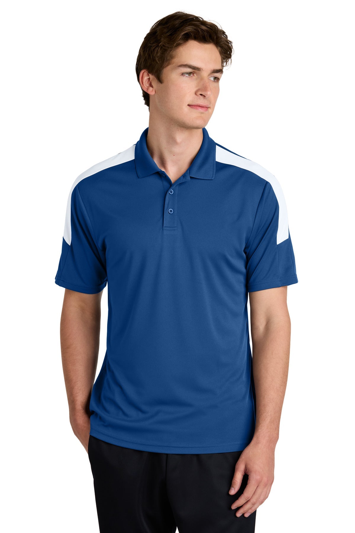 Front View of Royal/Wht Sport-Tek Competitor United Polo ST104