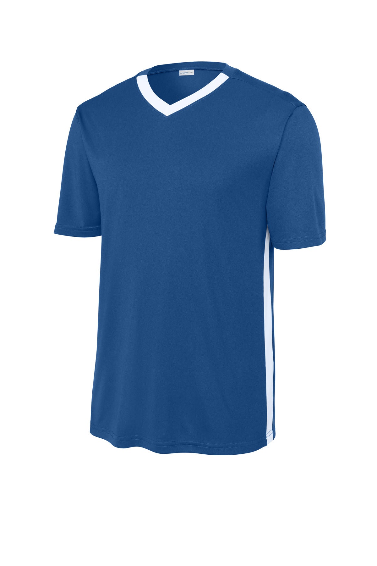 Front View of Royal/Wht Sport-Tek Competitor United V-Neck ST101