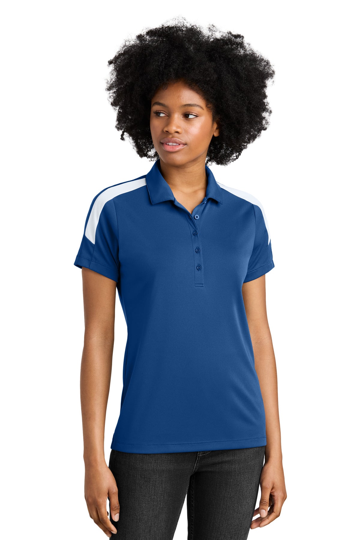 Front View of Royal/Wht Sport-Tek Women's Competitor United Polo LST104