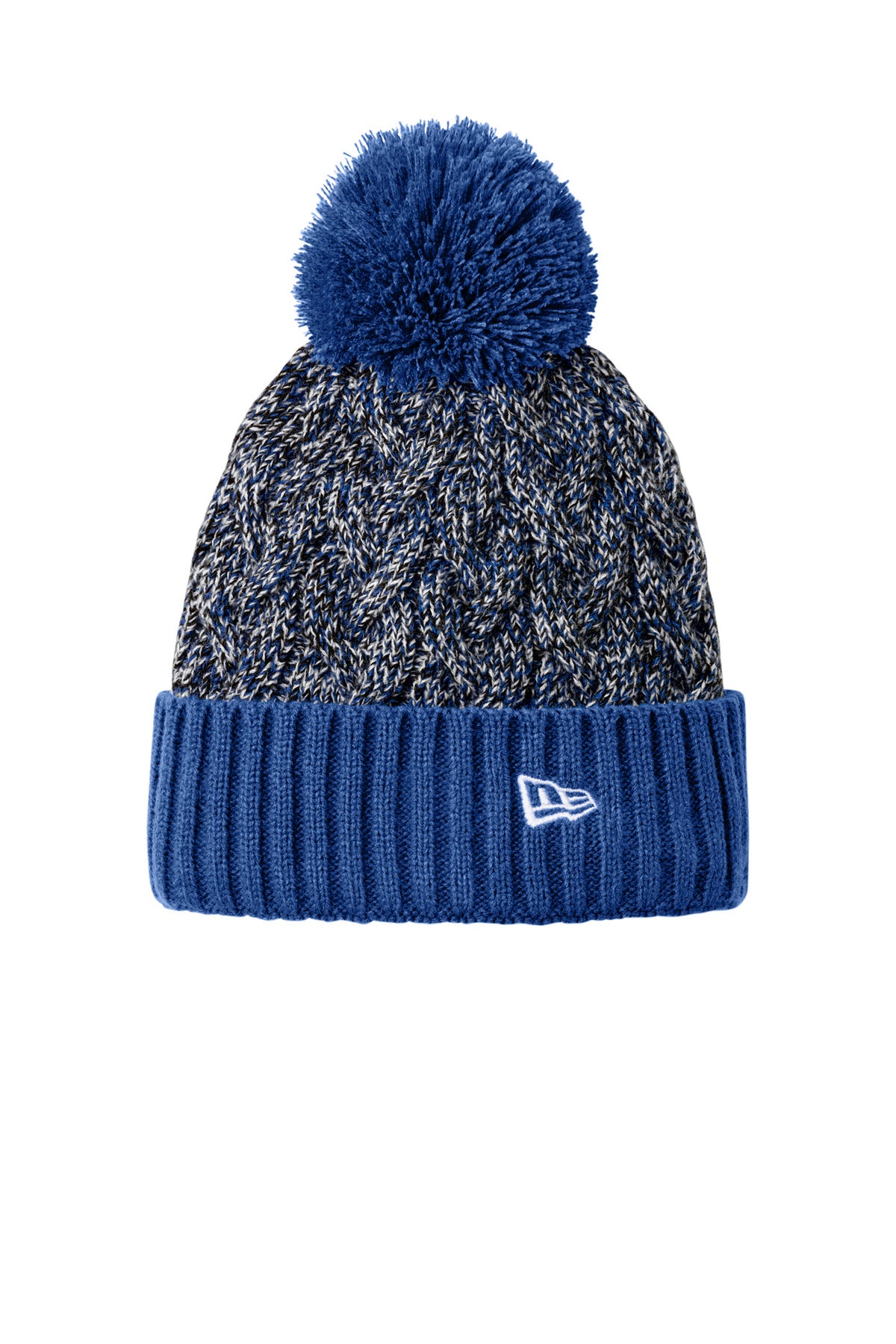 Front View of Royl/Bk/Wh New Era Marled Knit Pom Beanie NE910