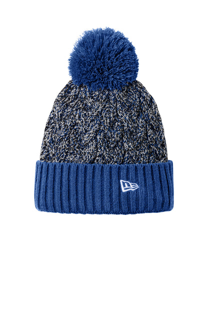 Front View of Royl/Bk/Wh New Era Marled Knit Pom Beanie NE910