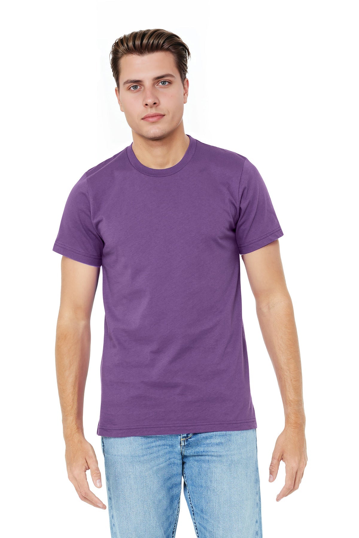 Front View of RoylPurple BELLA+CANVAS Unisex Jersey Short Sleeve Tee. BC3001