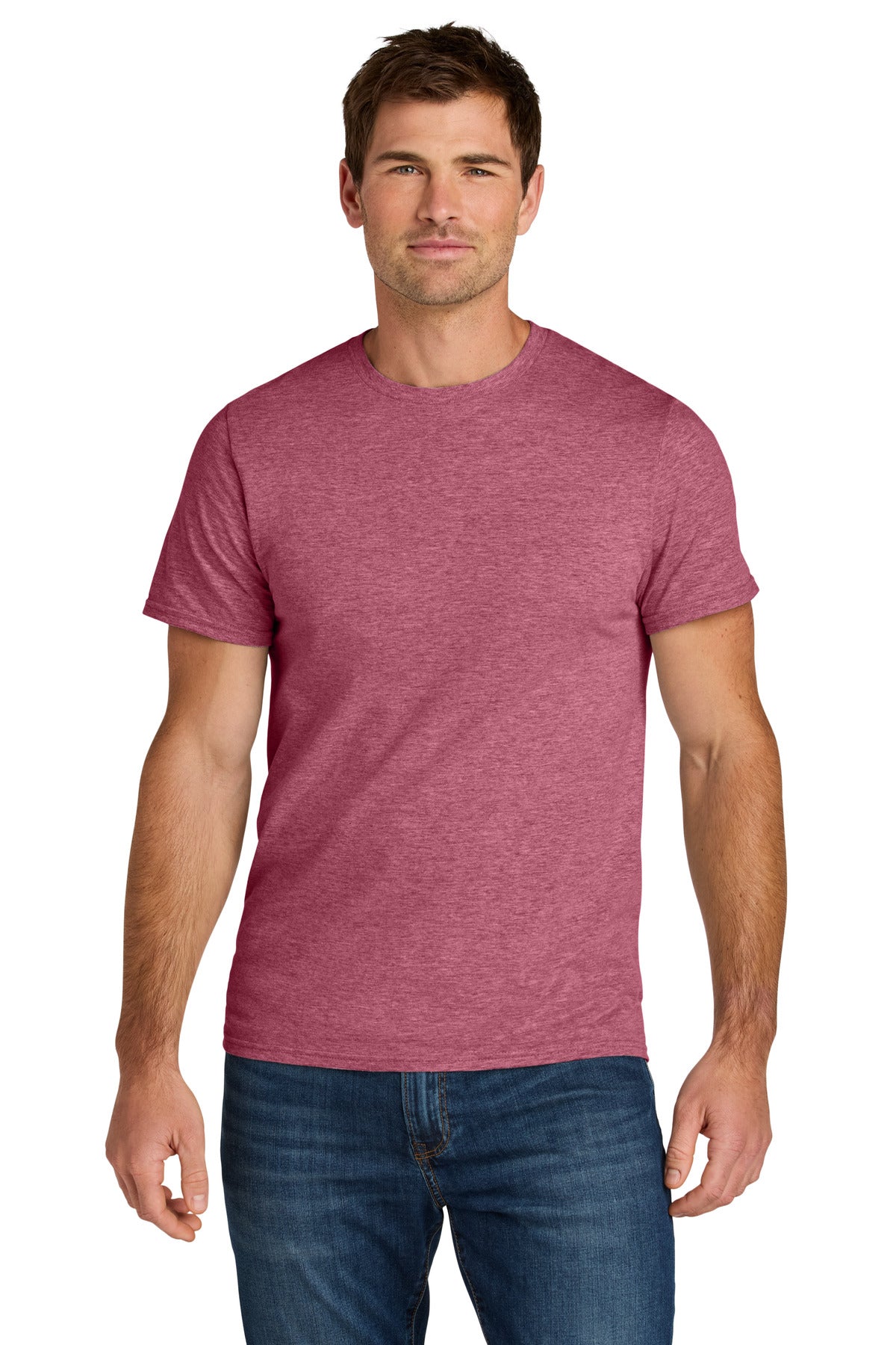 Front View of RspbryHthr Jerzees Ultimate Unisex Ring Spun T-Shirt IC46M