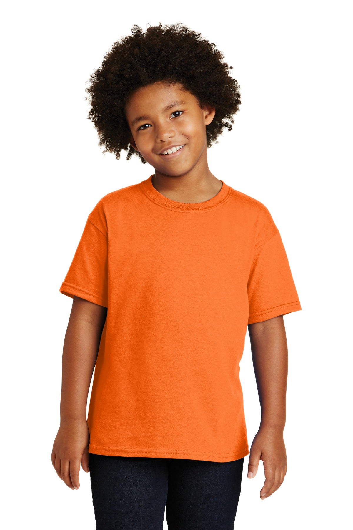 Front View of S Orange Gildan - Youth Heavy Cotton 100% Cotton T-Shirt. 5000B