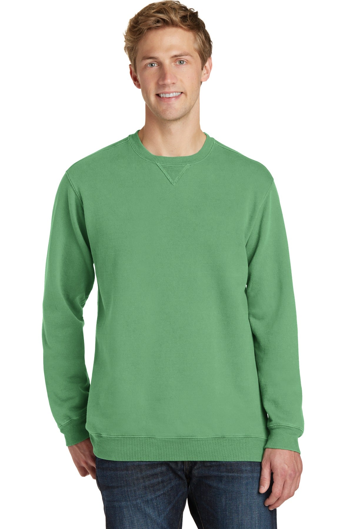 Front View of Safari Port & Co Beach Wash Garment-Dyed Crewneck Sweatshirt PC098