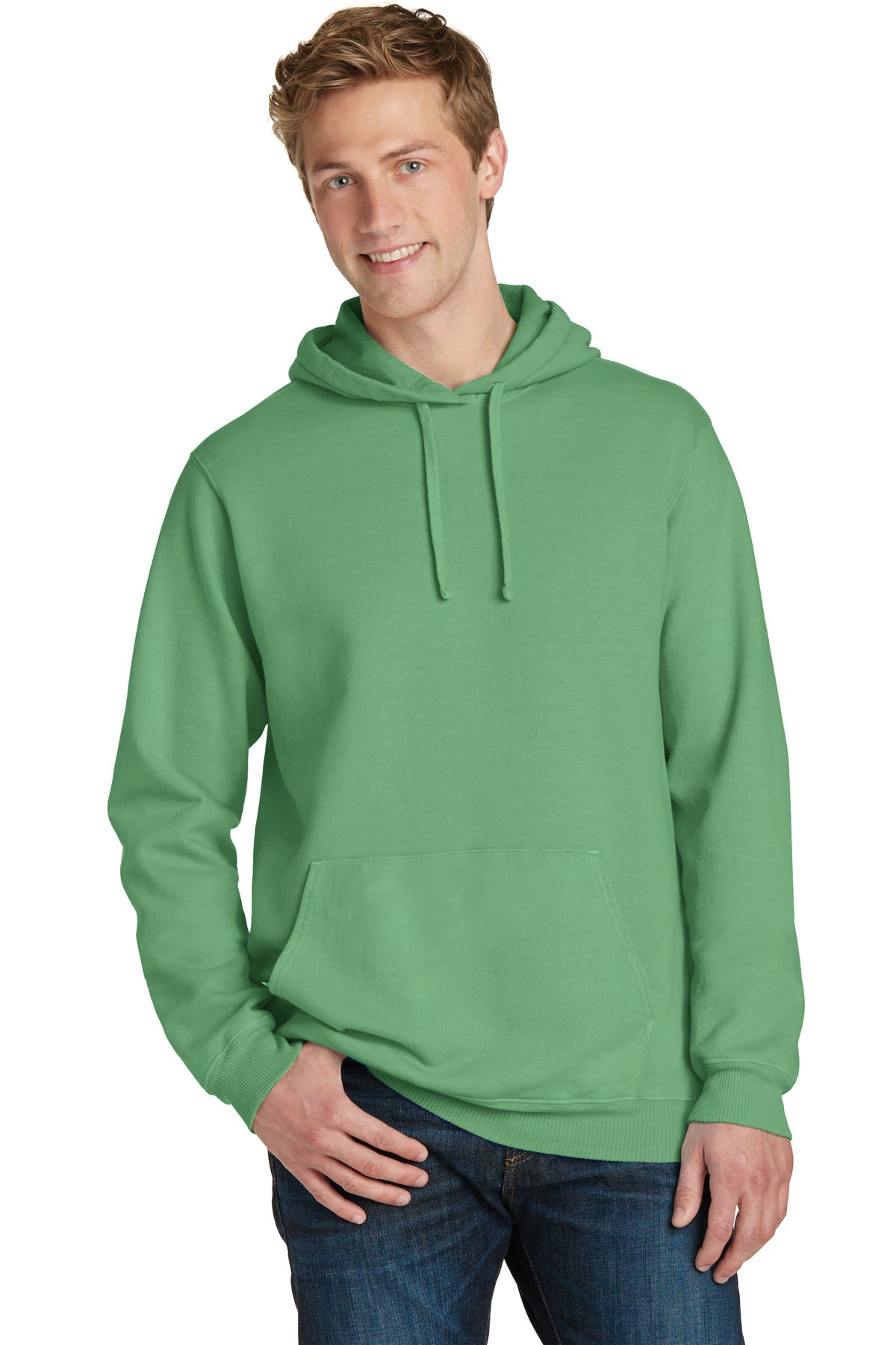 Front View of Safari Port & Co Beach Wash Garment-Dyed Pullover Hooded Sweatshirt. PC098H