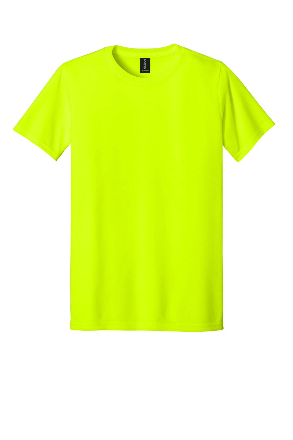 Front View of Safety Green Gildan Gildan Performance T-Shirt. 42000