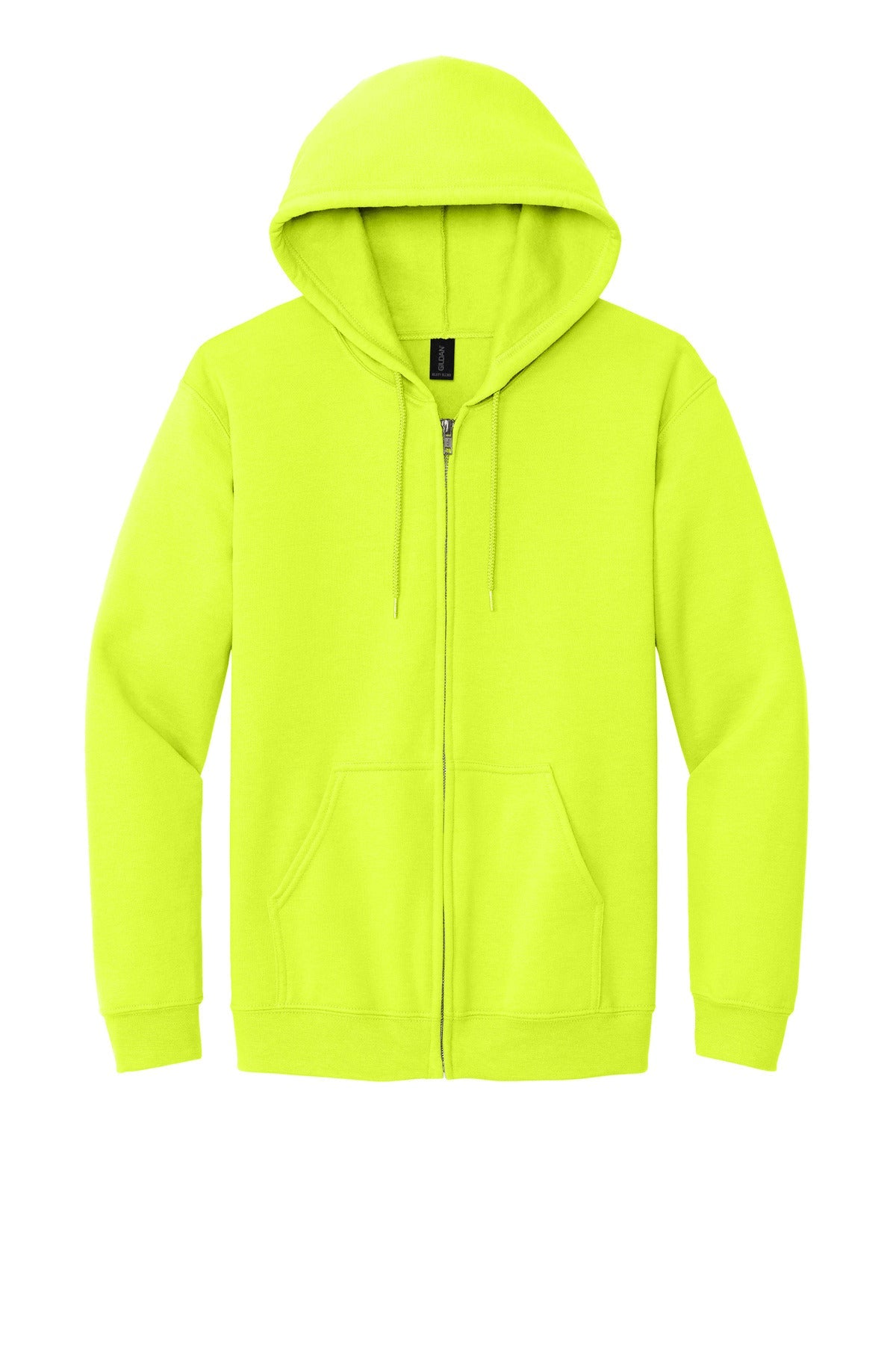 Front View of Safety Green Gildan - Heavy Blend Full-Zip Hooded Sweatshirt. 18600
