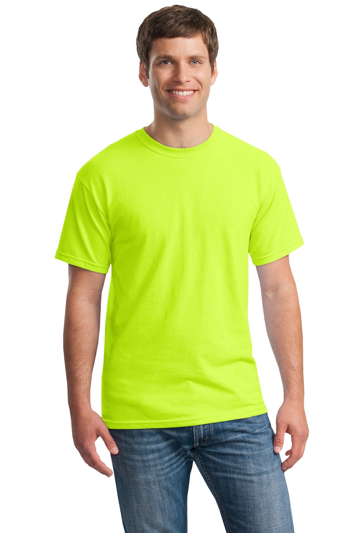 Front View of Safety Green Gildan - Heavy Cotton 100% Cotton T-Shirt. 5000