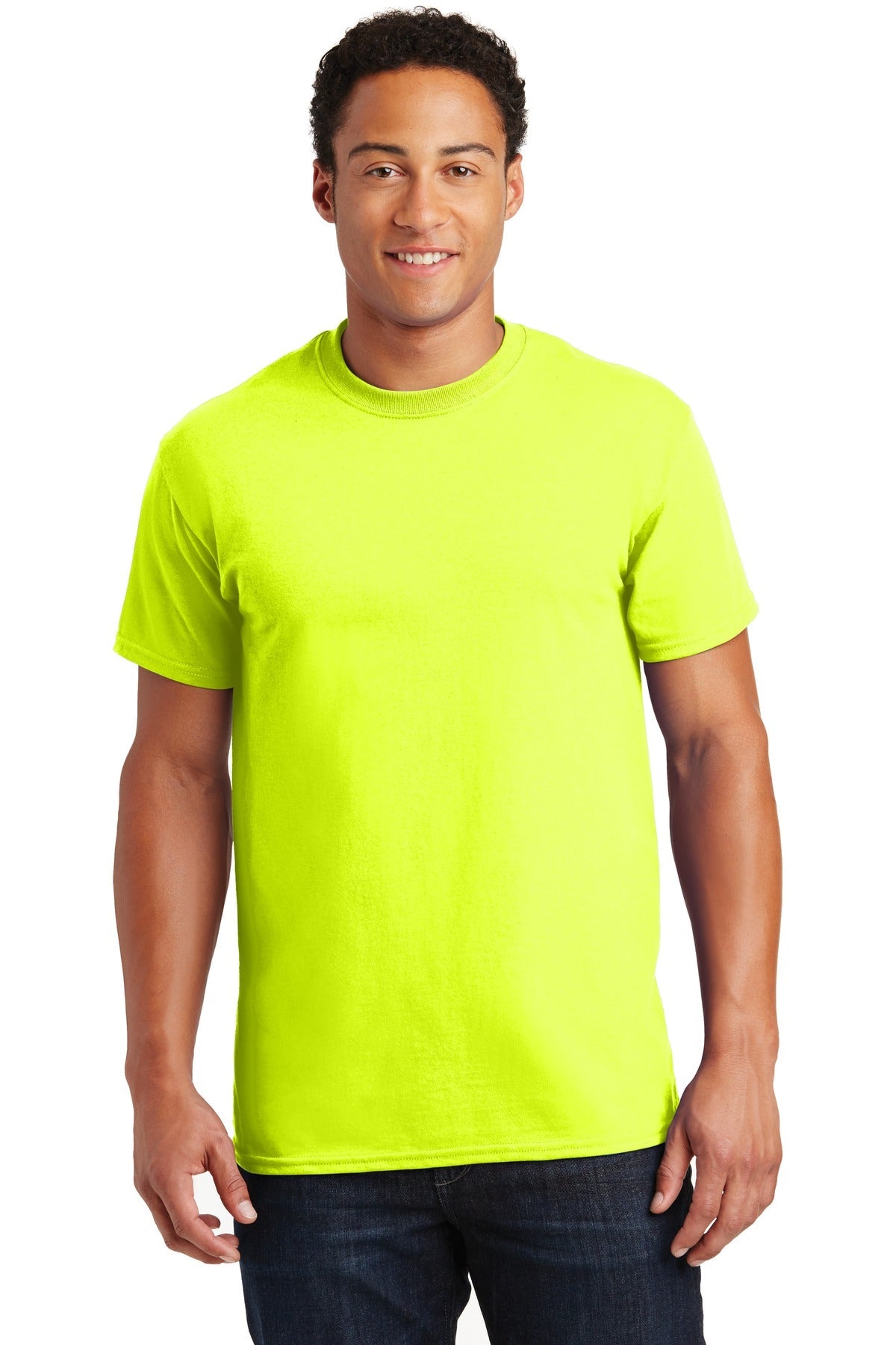Front View of Safety Green Gildan - Ultra Cotton 100% US Cotton T-Shirt. 2000