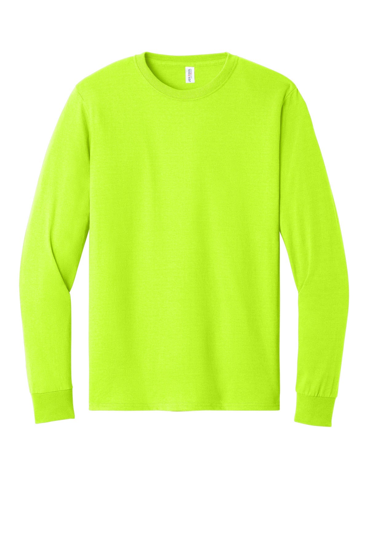 Front View of Safety Green Jerzees - Dri-Power 50/50 Cotton/Poly Long Sleeve T-Shirt. 29LS