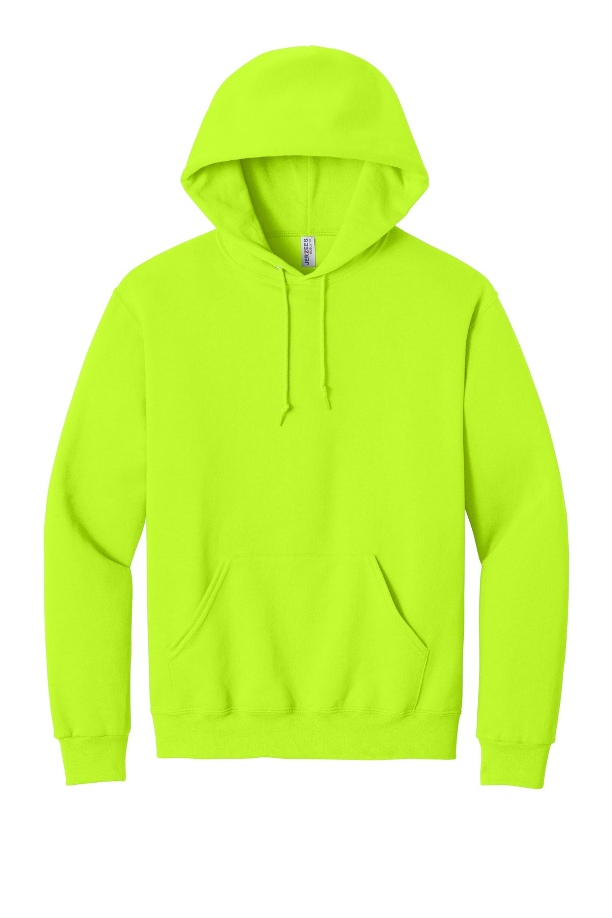 Front View of Safety Green Jerzees NuBlend Pullover Hooded Sweatshirt. 996M