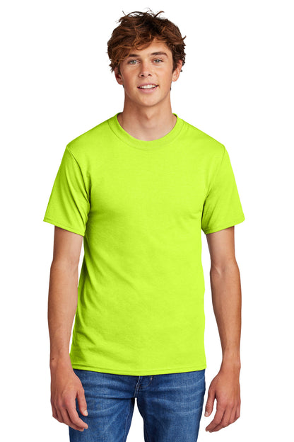 Front View of Safety Green Port & Co Core Blend Tee. PC55