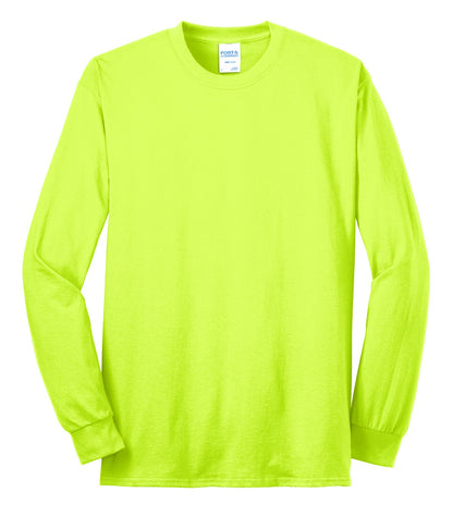 Front View of Safety Green Port & Co Long Sleeve Core Blend Tee. PC55LS