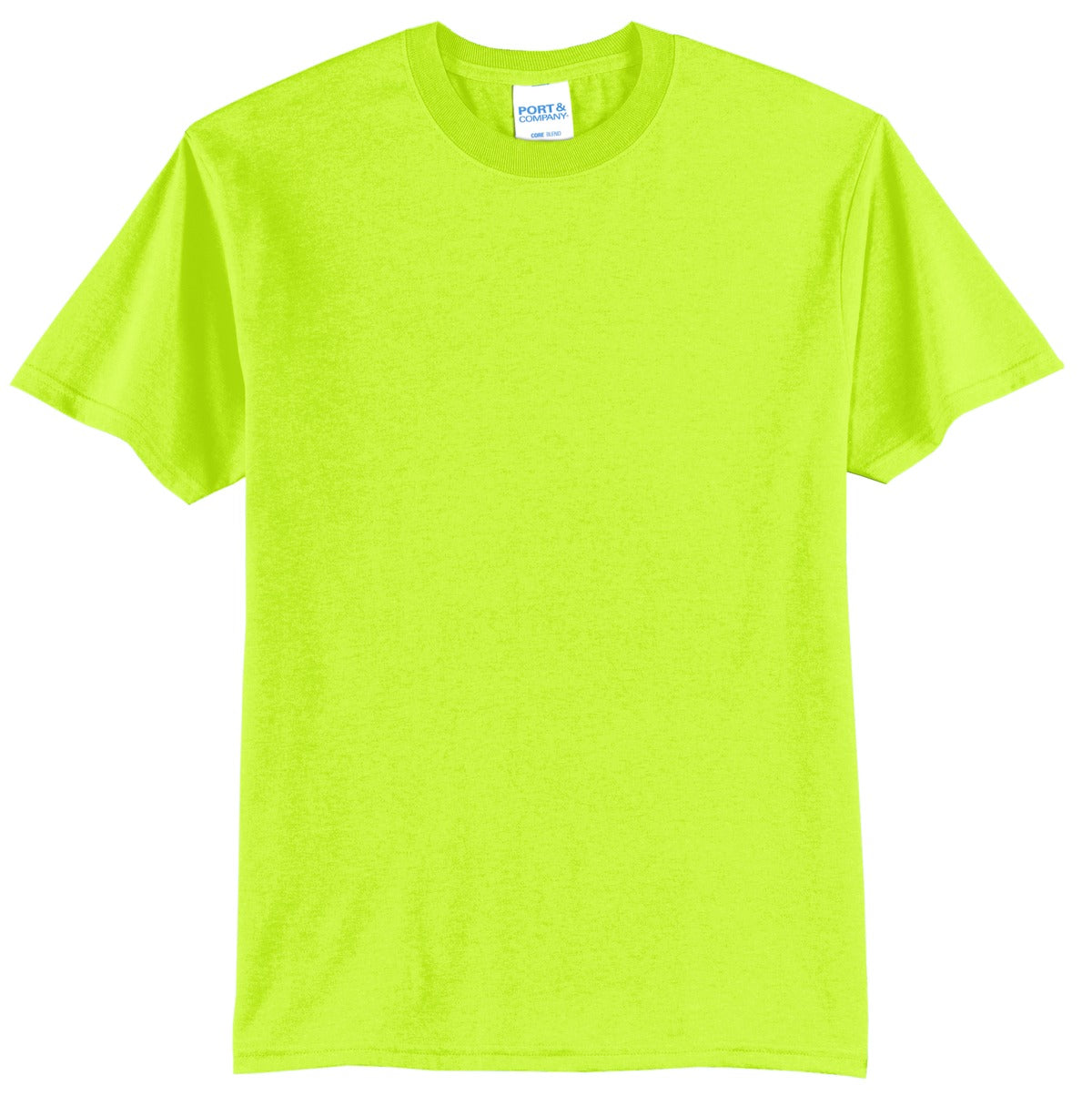 Front View of Safety Green Port & Co Tall Core Blend Tee. PC55T
