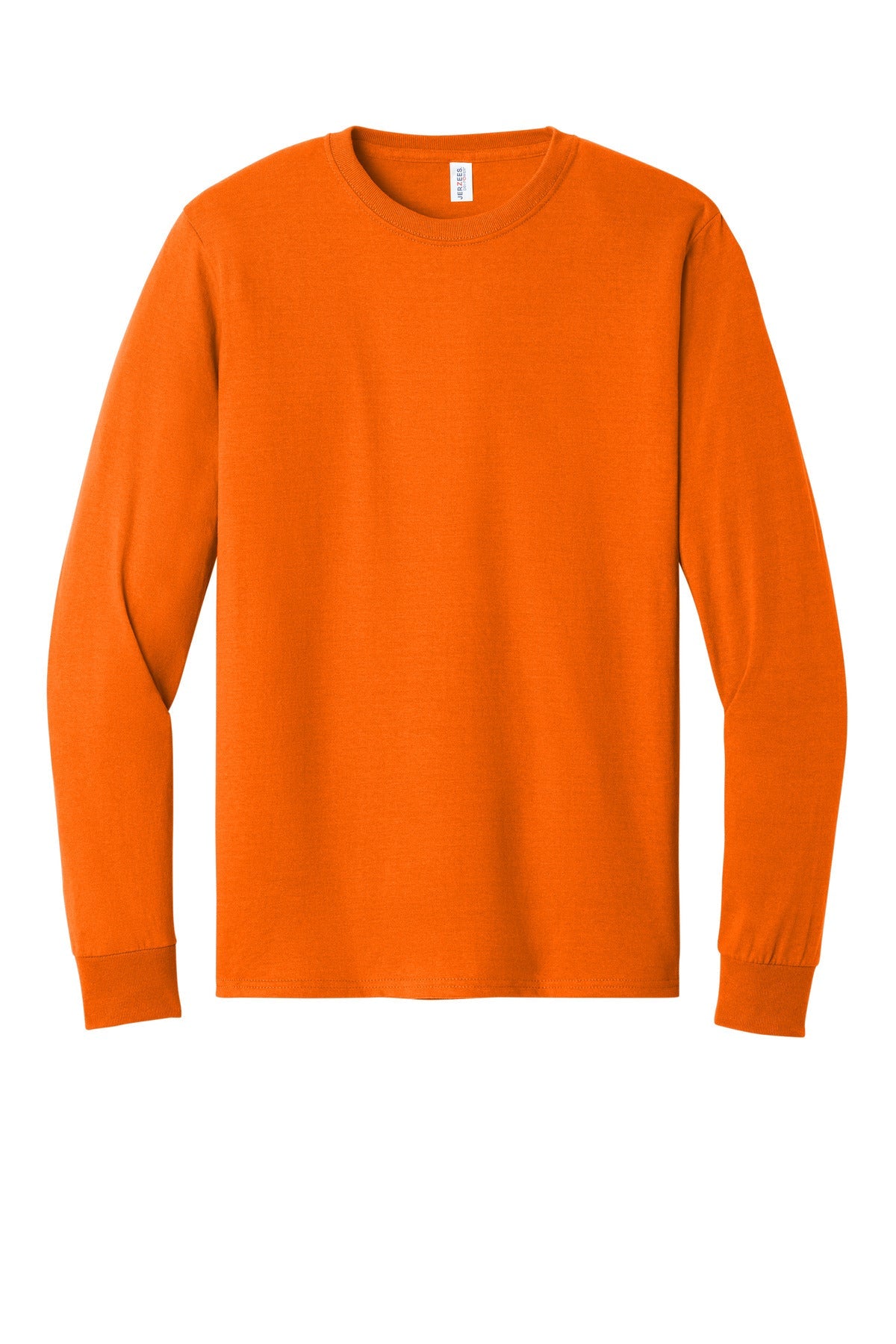 Front View of Safety Orange Jerzees - Dri-Power 50/50 Cotton/Poly Long Sleeve T-Shirt. 29LS
