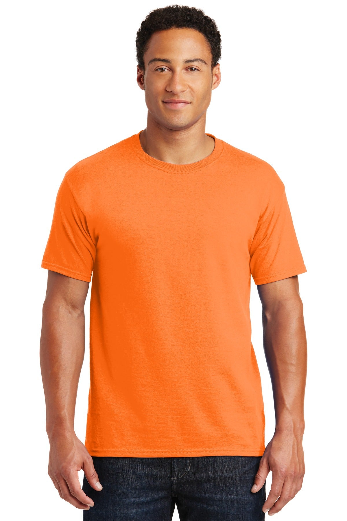 Front View of Safety Orange Jerzees - Dri-Power 50/50 Cotton/Poly T-Shirt. 29M