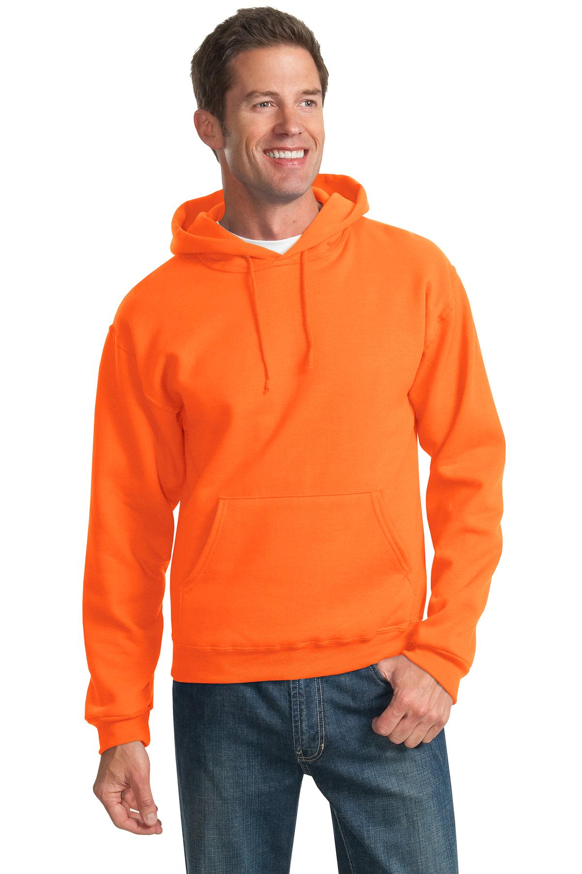 Front View of Safety Orange Jerzees NuBlend Pullover Hooded Sweatshirt. 996M