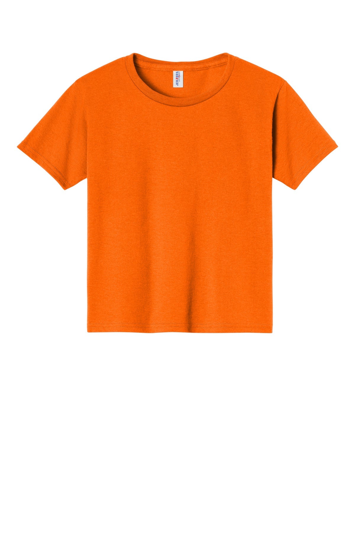 Front View of Safety Orange Jerzees - Youth Dri-Power 50/50 Cotton/Poly T-Shirt. 29B
