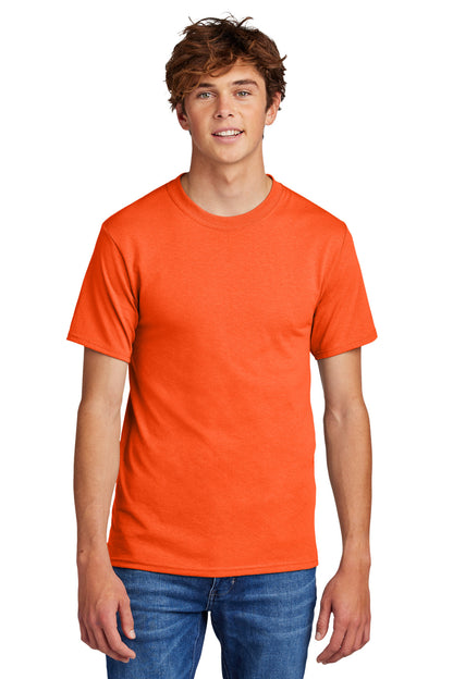 Front View of Safety Orange Port & Co Core Blend Tee. PC55