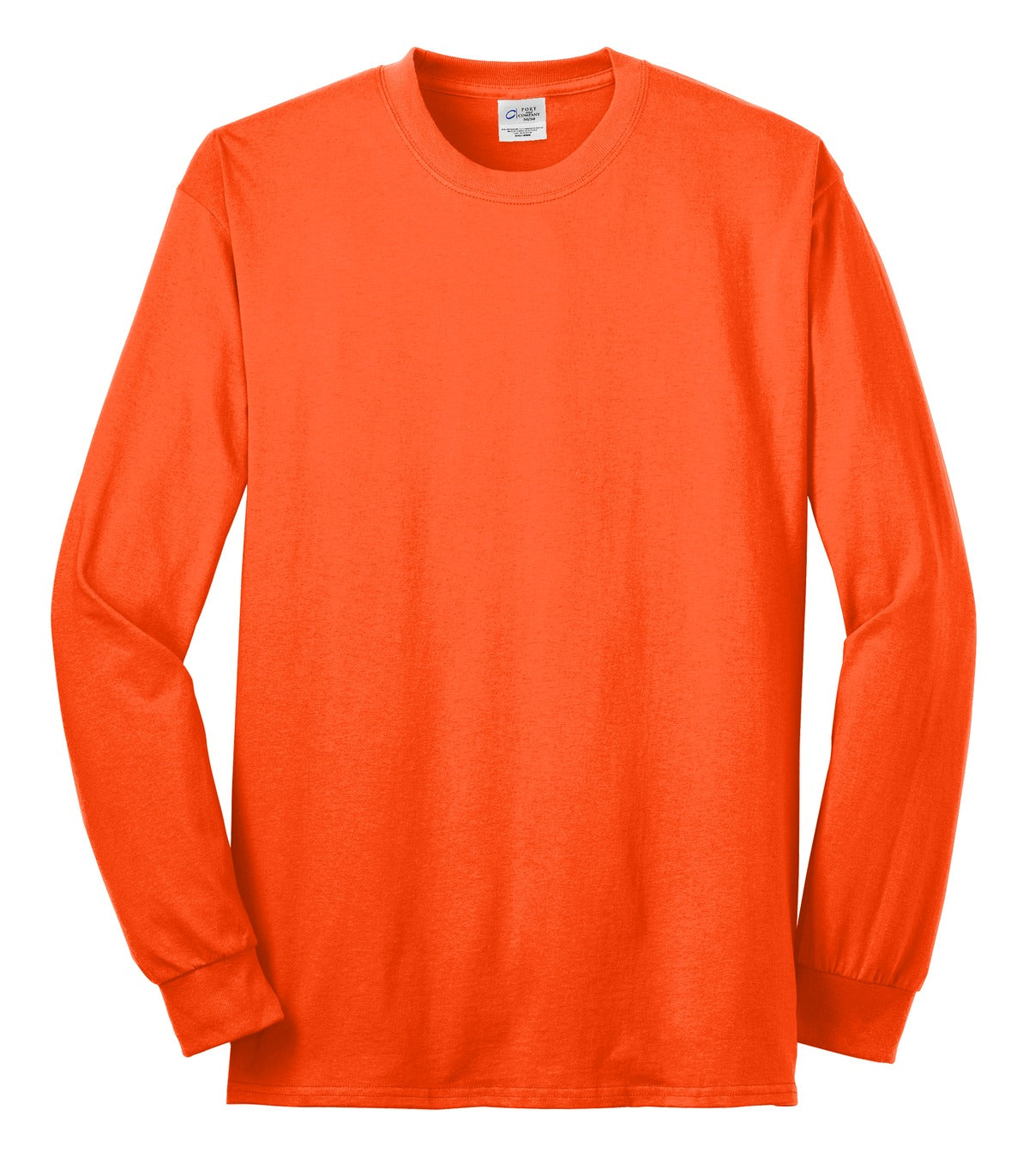 Front View of Safety Orange Port & Co Long Sleeve Core Blend Tee. PC55LS