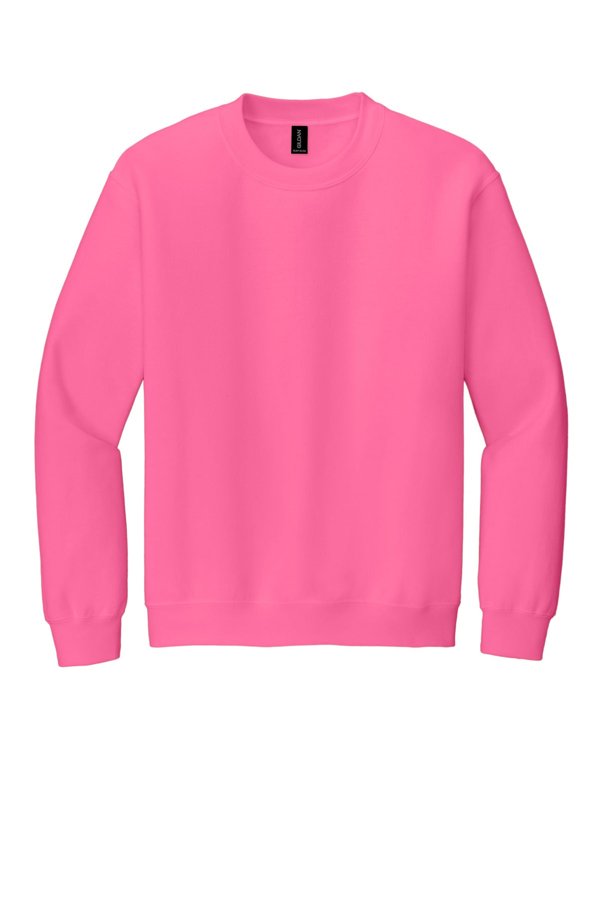 Front View of Safety Pink Gildan Heavy Blend Crewneck Sweatshirt. 18000