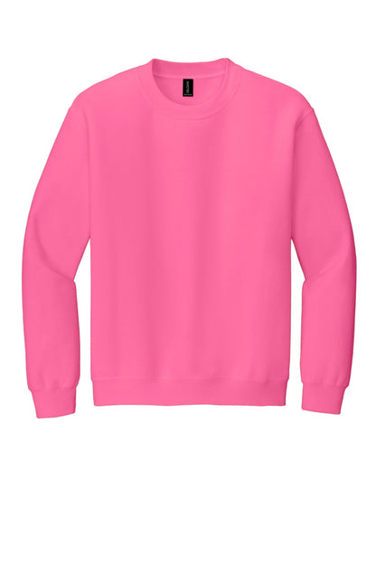 Front View of Safety Pink Gildan Heavy Blend Crewneck Sweatshirt. 18000