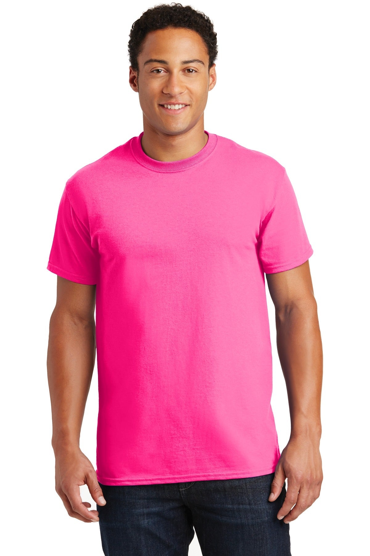 Front View of Safety Pink Gildan - Ultra Cotton 100% US Cotton T-Shirt. 2000