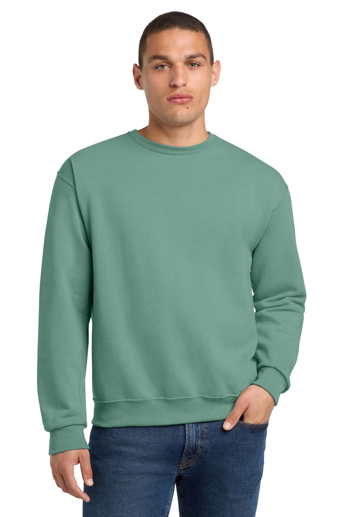 Front View of Sage Jerzees - NuBlend Crewneck Sweatshirt. 562M