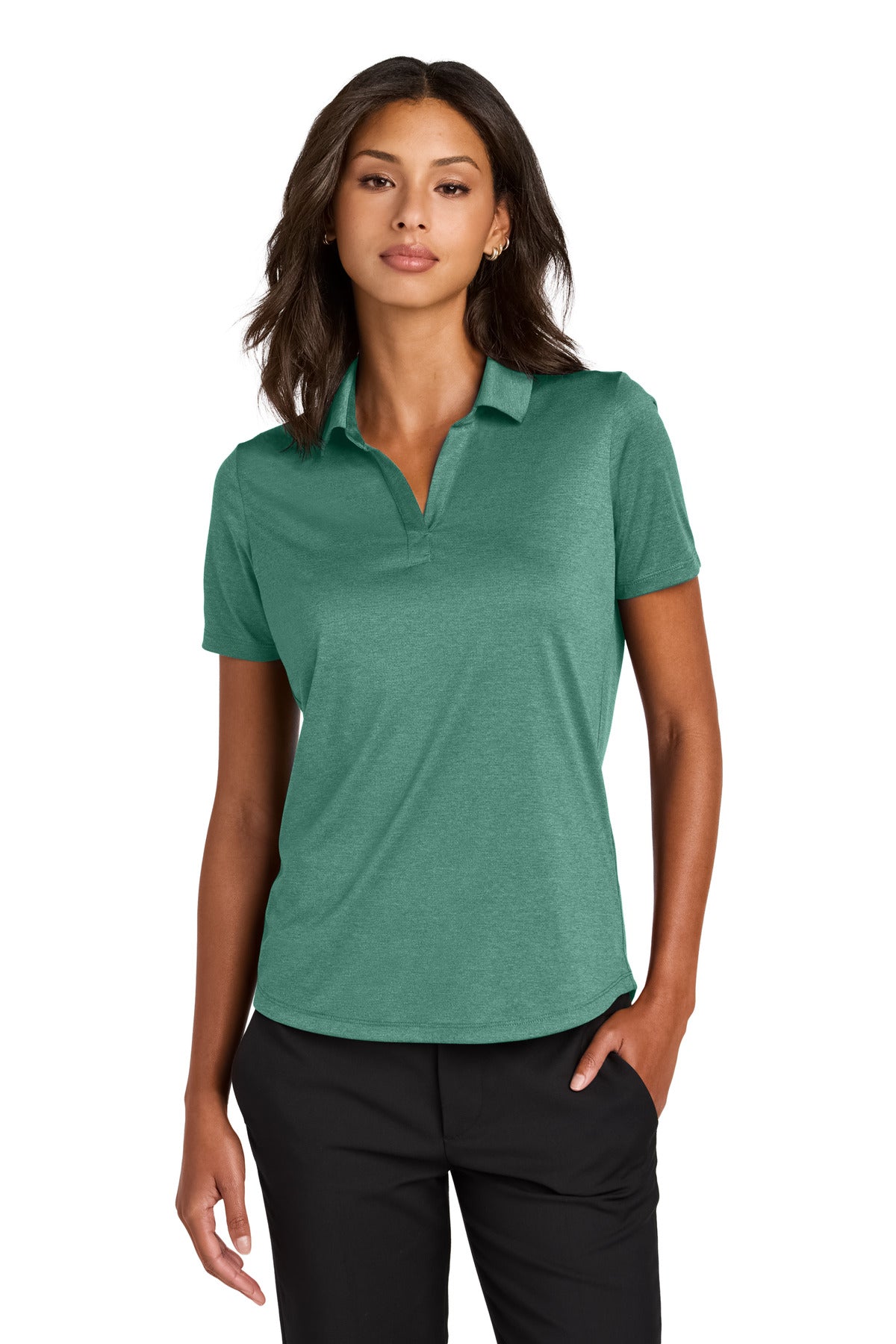 Front View of SageHthr Mercer+Mettle Women's Recharge Jersey Polo MM1021
