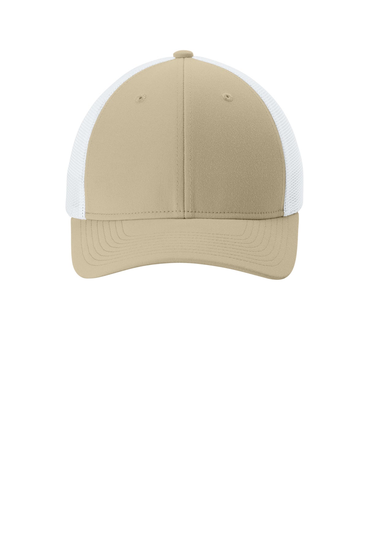 Front View of Sahara/Wht Sport-Tek Stretch-Tek Mesh Back Cap STC60