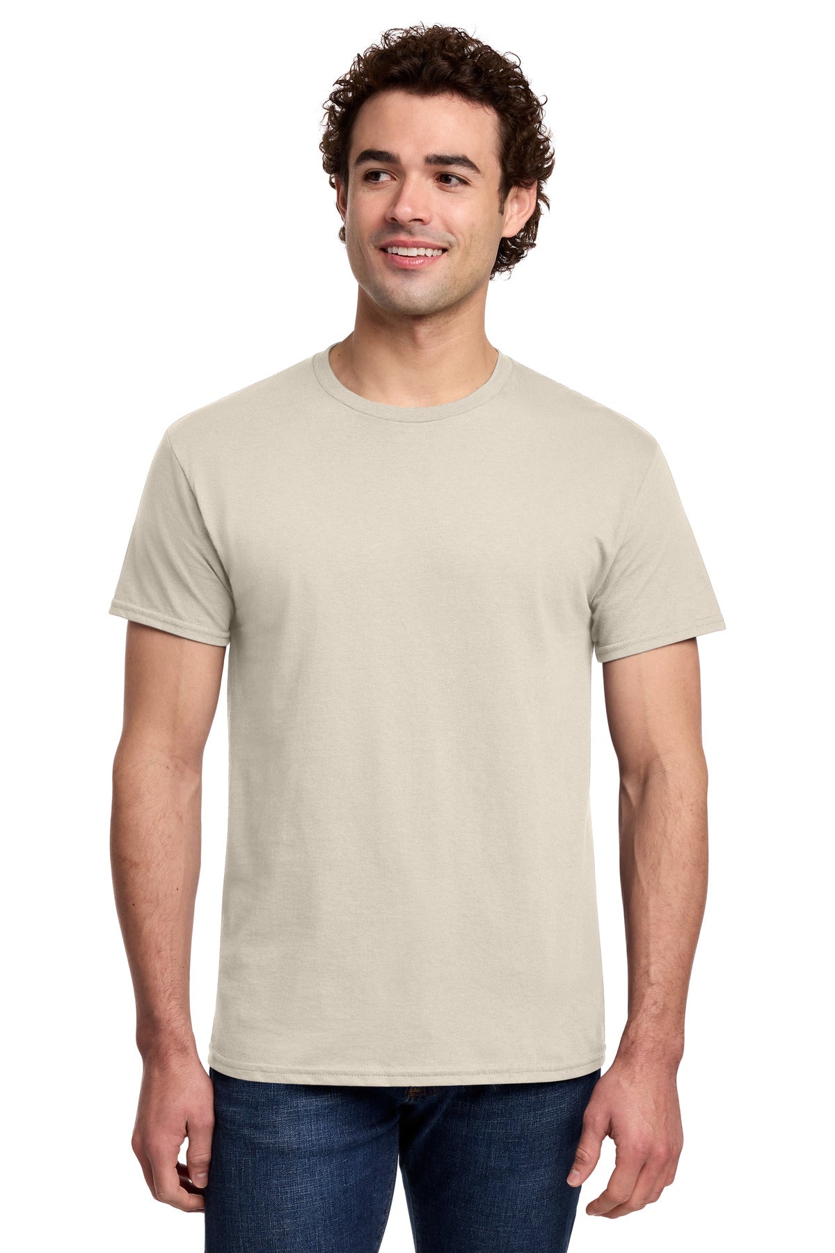 Front View of Sand Gildan Light Cotton Tee 3000