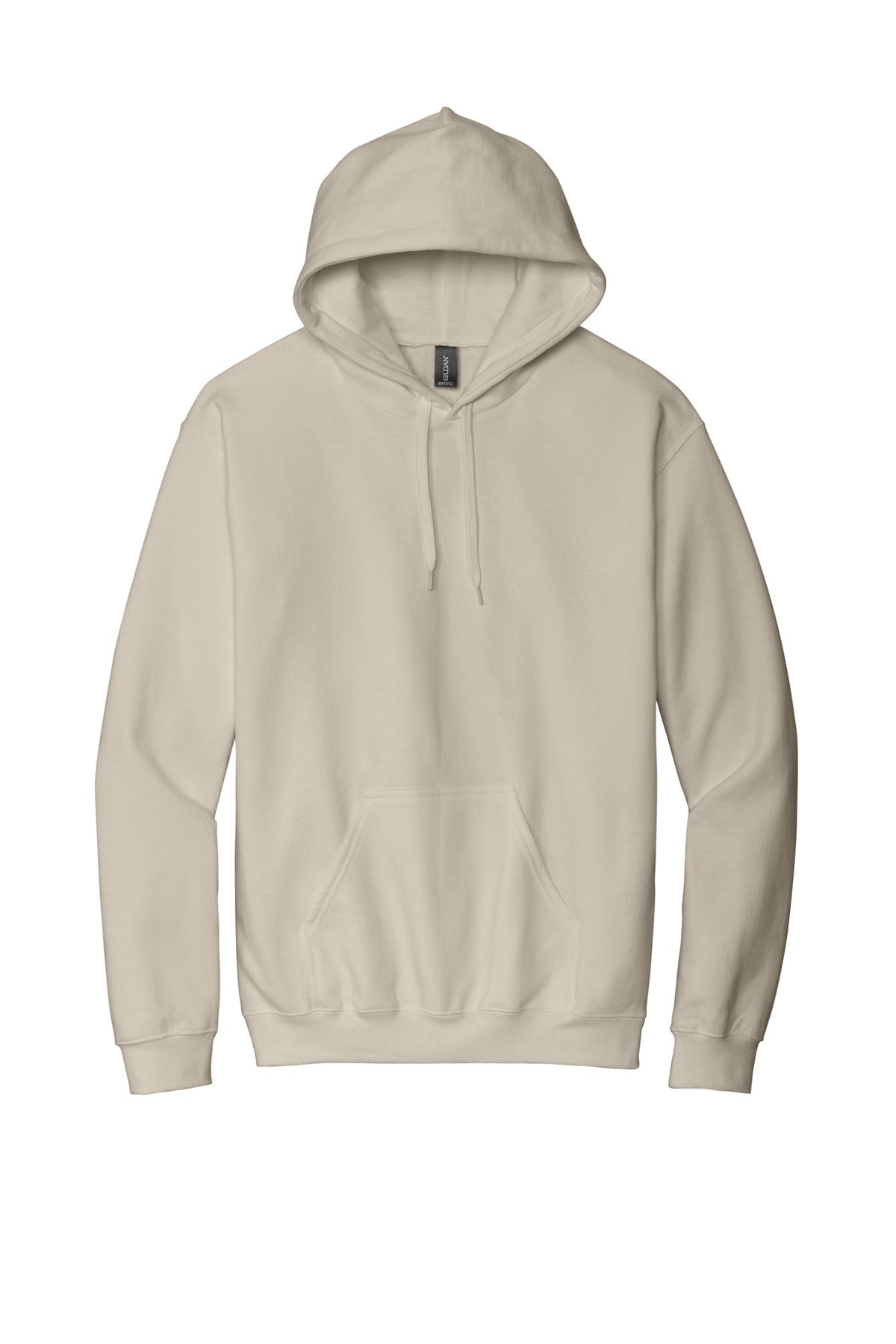Front View of Sand Gildan Softstyle Midweight Pullover Hooded Sweatshirt SF500